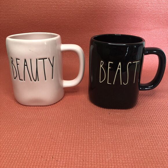 Rae Dunn "BEAUTY" & "BEAST" Coffee Mug Set - Picture 1 of 9